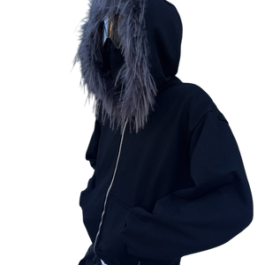 FUR ZIP HOODIE (BLACK) heavencanwait.store