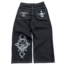 Load image into Gallery viewer, V2 SKULL JEANS (BLACK/WHITE) heavencanwait.store
