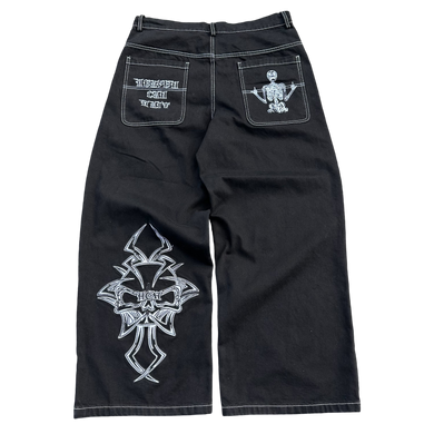 V2 SKULL JEANS (BLACK/WHITE) heavencanwait.store