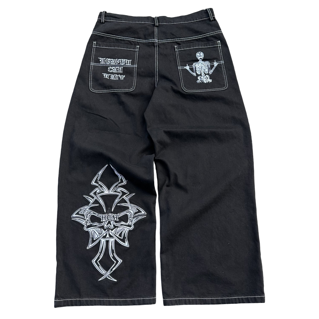V2 SKULL JEANS (BLACK/WHITE) heavencanwait.store