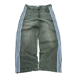 TRACK JEANS (GREEN/WHITE) heavencanwait.store