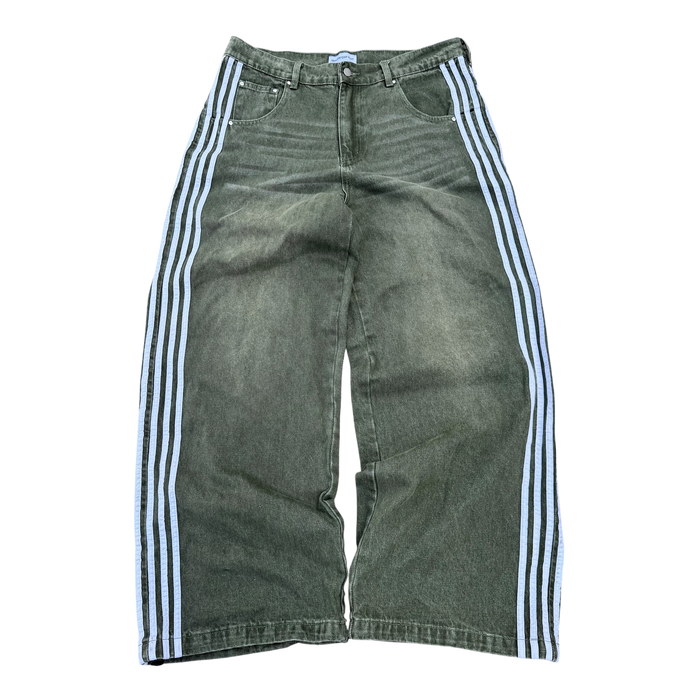 TRACK JEANS (GREEN/WHITE) heavencanwait.store