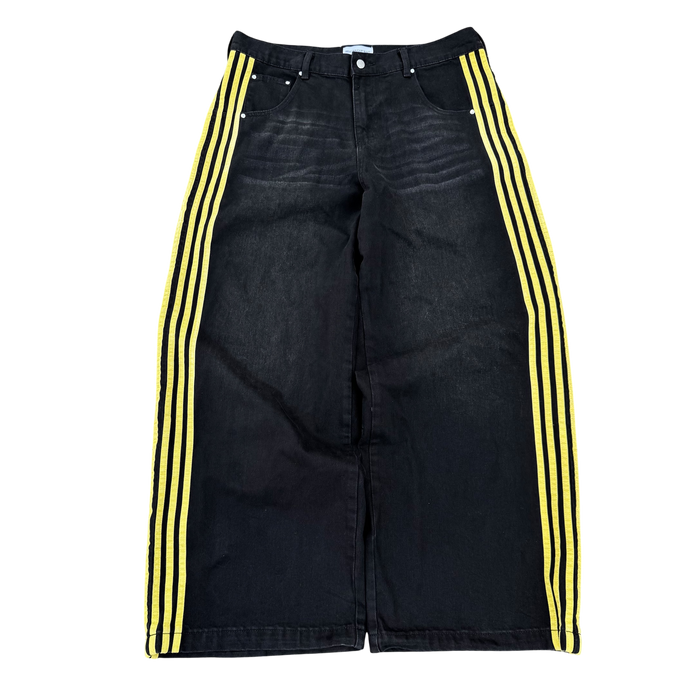 TRACK JEANS (BLACK/YELLOW) heavencanwait.store