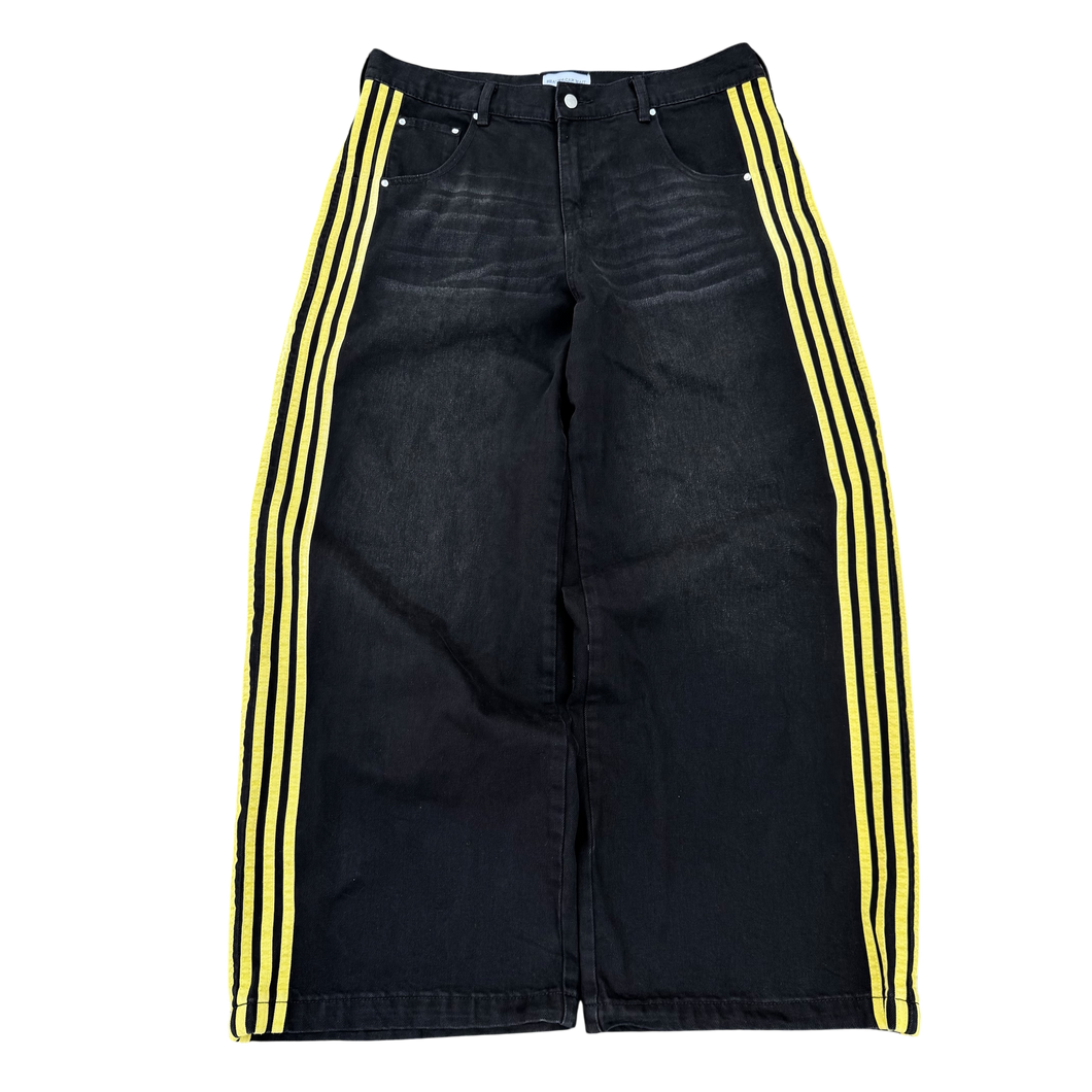 TRACK JEANS (BLACK/YELLOW) heavencanwait.store