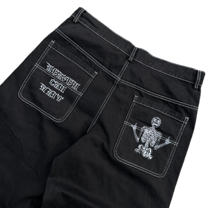 V2 SKULL JEANS (BLACK/WHITE) heavencanwait.store