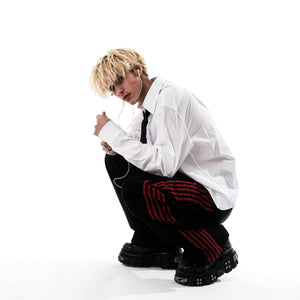 TRACK JEANS (BLACK/RED) heavencanwait.store