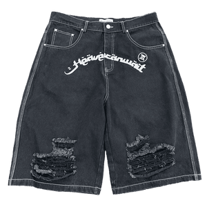 DESTROYED DENIM SHORTS heavencanwait.store