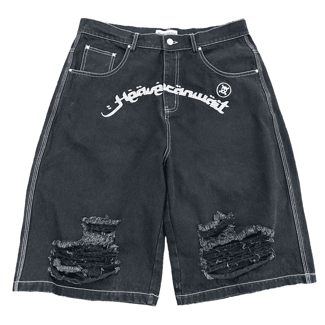 DESTROYED DENIM SHORTS heavencanwait.store
