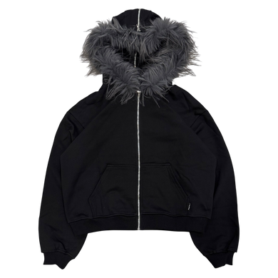 FUR ZIP HOODIE (BLACK) heavencanwait.store