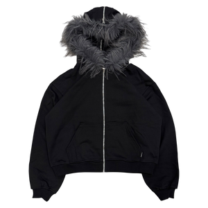 FUR ZIP HOODIE (BLACK) heavencanwait.store