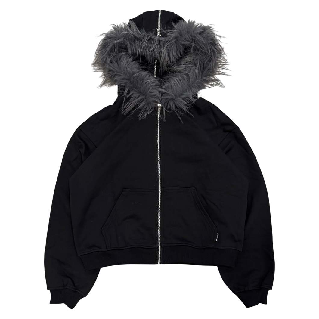 FUR ZIP HOODIE (BLACK) heavencanwait.store