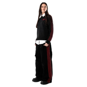 TRACK JEANS (BLACK/RED) heavencanwait.store