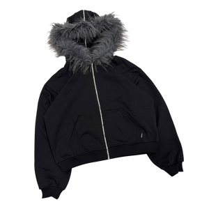 FUR ZIP HOODIE (BLACK) heavencanwait.store