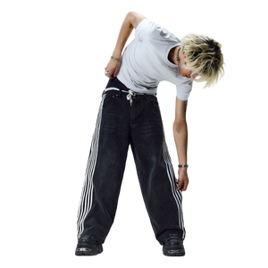 TRACK JEANS (BLACK/WHITE) heavencanwait.store