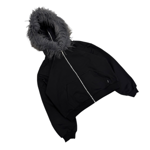 FUR ZIP HOODIE (BLACK) heavencanwait.store