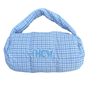 PUFFA DUFFLE BAG (BLUE PLAID) heavencanwait.store