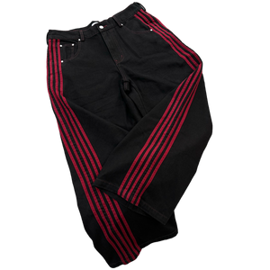 TRACK JEANS (BLACK/RED) heavencanwait.store