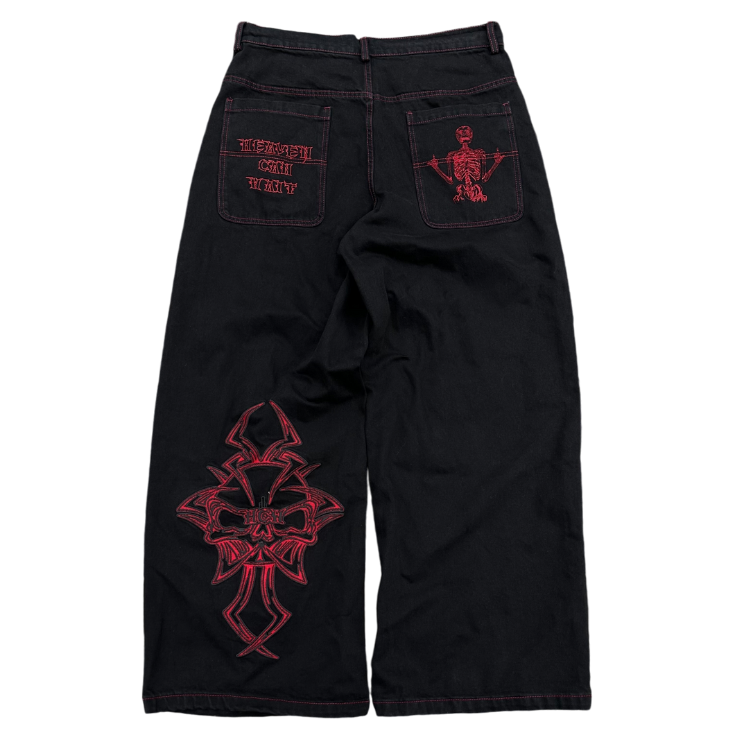 V2 SKULL JEANS (BLACK/RED) heavencanwait.store