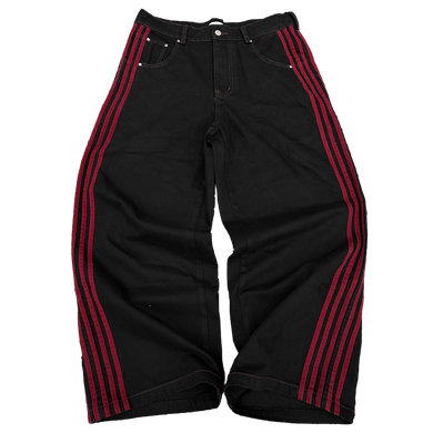 TRACK JEANS (BLACK/RED) heavencanwait.store