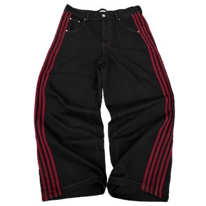 TRACK JEANS (BLACK/RED) heavencanwait.store